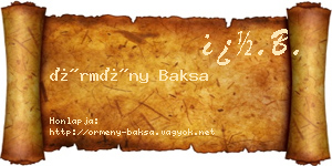 Örmény Baksa névjegykártya